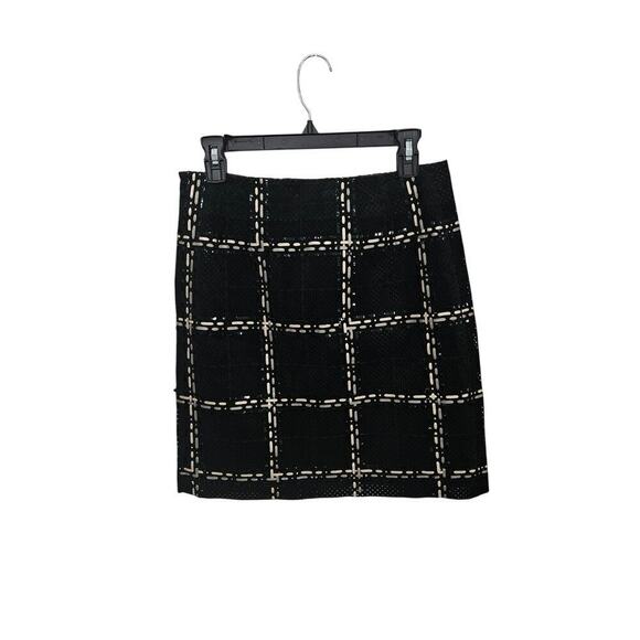 Per Se Leather Suede Perforated Plaid Black High Waist Knee Length Skirt Sz 2 XS - Picture 2 of 7